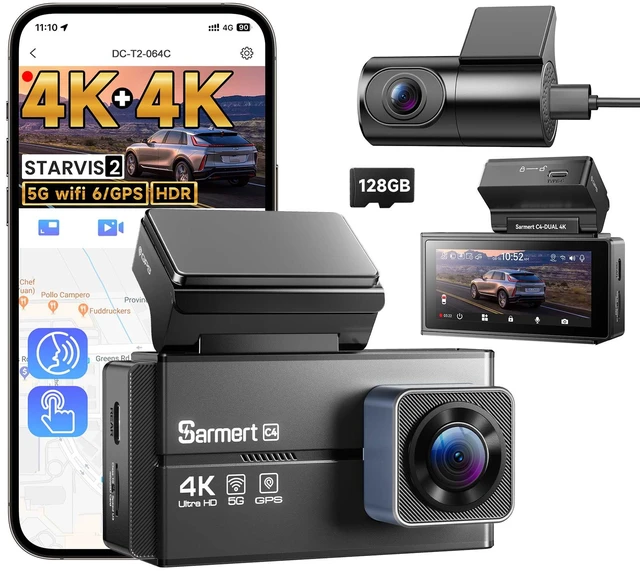 Main image of 4K+4K Dash Cam Front and Rear, C4 Dash Cam Free 128GB Card Included, Built-in GPS and 5G WiFi, HDR Night Vision, WDR Dash Camera for Cars, App, 24H Parking Mode
