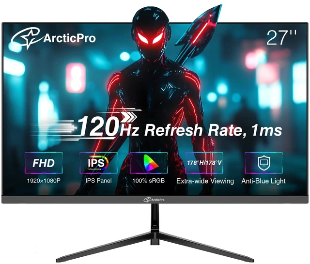 Main image of 27 inch Monitor 120Hz, FHD 1080p, Computer Monitor, IPS, 99% sRGB, Adaptive Sync, 1ms Response Time, 3-Sided Frameless, Ultra Slim, VESA Mountable, Anti-Blue Light Design, HDMI & VGA Ports