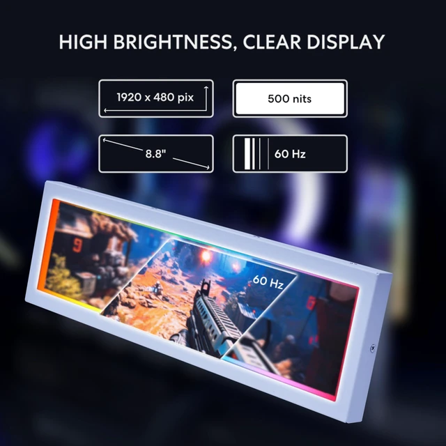Alt view image 4 of 7 - 8.8" Universal Screen for PC - Adjustable Mounting for Any Computer Setup - Customizable ARGB Frame - PC Temperature Display Panel - LCD Screen Display - Mini Monitor - SM088W (US88 v1 White)