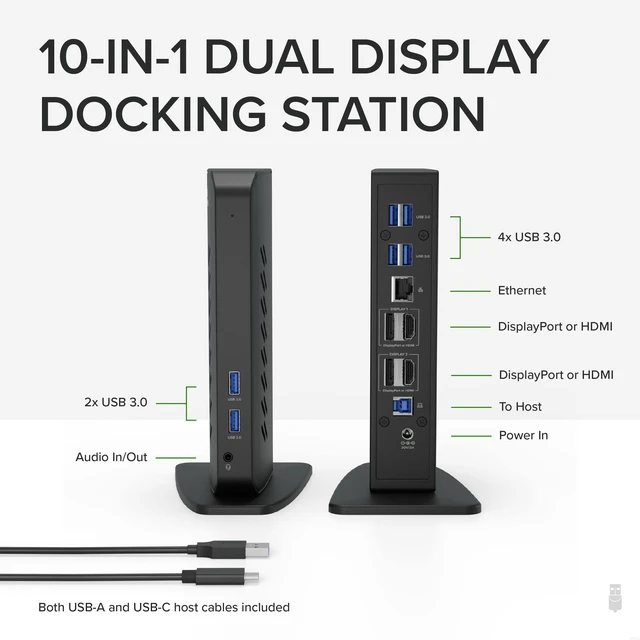 Alt view image 2 of 7 - Dual DisplayPort & HDMI Docking Station - USB 3.0 & USB-C Laptop Dock for Dual Monitors, DisplayLink, Mac (Driver Required), ChromeOS & Windows, Gigabit Ethernet and Audio (UD-6950Z)