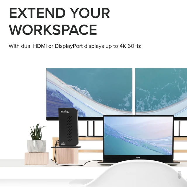 Alt view image 3 of 7 - Dual DisplayPort & HDMI Docking Station - USB 3.0 & USB-C Laptop Dock for Dual Monitors, DisplayLink, Mac (Driver Required), ChromeOS & Windows, Gigabit Ethernet and Audio (UD-6950Z)