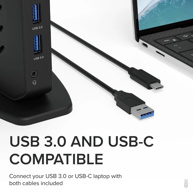 Alt view image 4 of 7 - Dual DisplayPort & HDMI Docking Station - USB 3.0 & USB-C Laptop Dock for Dual Monitors, DisplayLink, Mac (Driver Required), ChromeOS & Windows, Gigabit Ethernet and Audio (UD-6950Z)