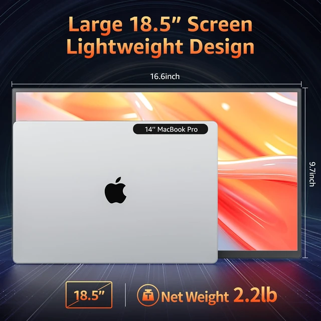 Alt view image 3 of 7 - Portable Monitor for Laptop MacBook Surface PC Xbox PS5, Travel Monitor Second Screen for Laptop, HDMI USB-C VESA Compatible Built-in Speaker, 18.5