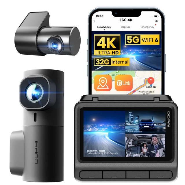 Main image of 3 Channel Dash Cam Front and Rear, 4K+2K+1080P Triple Dashcam for Cars with Dual 32G eMMC Storage Car Camera Dashcam, GPS,WiFi 6,3" IPS, AI ISP Night Vision,7 Days Parking Mode,Z60 link