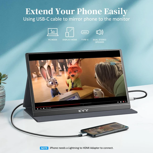 Alt view image 4 of 7 - Portable Monitor 15.6inch FHD 1080P USB-C Laptop HDMI Gaming Monitor w/Premium Smart Cover & Dual Speakers, External HDR Computer Display for PC MAC Phone Xbox PS4 Switch