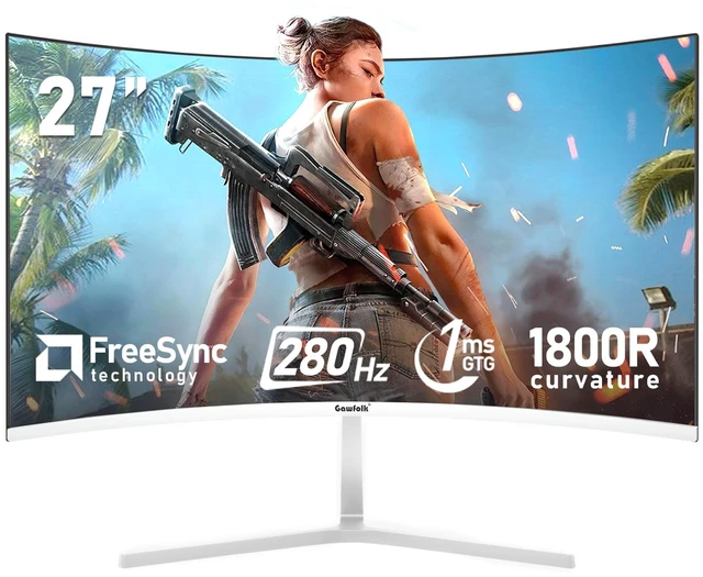 Main image of 27 Inch PC Computer Screen,1800R Curved Gaming 280Hz Monitors, FHD 1080p 1ms, Freesync, 98% sRGB,178 ° Angle View HDMI2.0DisplayPort, Compatible with Wall-Mounted 100 * 100MM-White