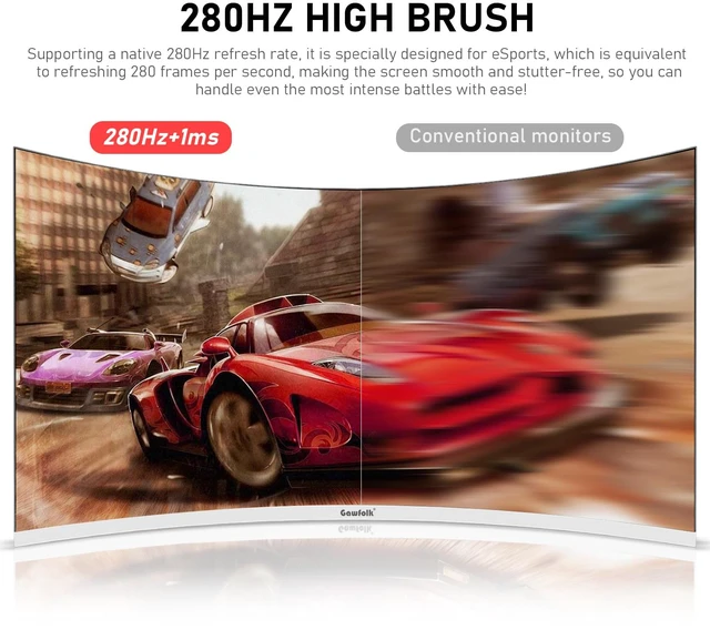 Alt view image 2 of 7 - 27 Inch PC Computer Screen,1800R Curved Gaming 280Hz Monitors, FHD 1080p 1ms, Freesync, 98% sRGB,178 ° Angle View HDMI2.0DisplayPort, Compatible with Wall-Mounted 100 * 100MM-White