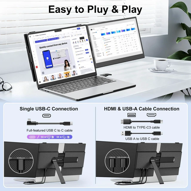 Alt view image 5 of 7 - Laptop Screen Extender,14" FHD 1080P IPS Portable Monitor for Laptop,Ultra-Thin 0.17" & 1.3lbs Lightweight,Plug & Play Dual Screen for 13-17.3" Laptops,Compatible with Wins/Mac/Android/Switch/Chrome