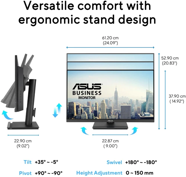 Alt view image 6 of 7 - 27 1080P Business Monitor (VA279QGS) IPS, Full HD, Frameless, 120Hz, Adaptive-Sync, 1ms, HDMI, DisplayPort, VGA, Eye Care, Low Blue Light, Ergonomic, VESA Wall Mountable