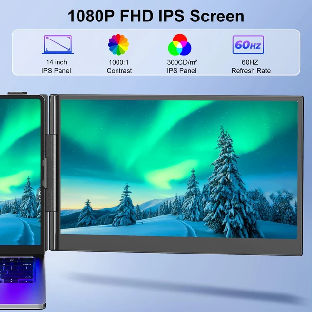 Alt view image 4 of 7 - Laptop Screen Extender,14" FHD 1080P IPS Portable Monitor for Laptop,Ultra-Thin 0.17" & 1.3lbs Lightweight,Plug & Play Dual Screen for 13-17.3" Laptops,Compatible with Wins/Mac/Android/Switch/Chrome