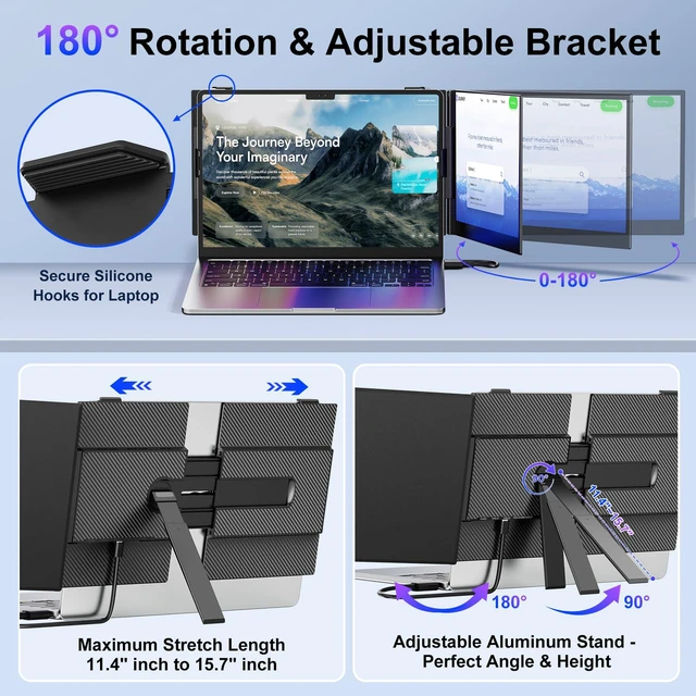Alt view image 6 of 7 - Laptop Screen Extender,14" FHD 1080P IPS Portable Monitor for Laptop,Ultra-Thin 0.17" & 1.3lbs Lightweight,Plug & Play Dual Screen for 13-17.3" Laptops,Compatible with Wins/Mac/Android/Switch/Chrome