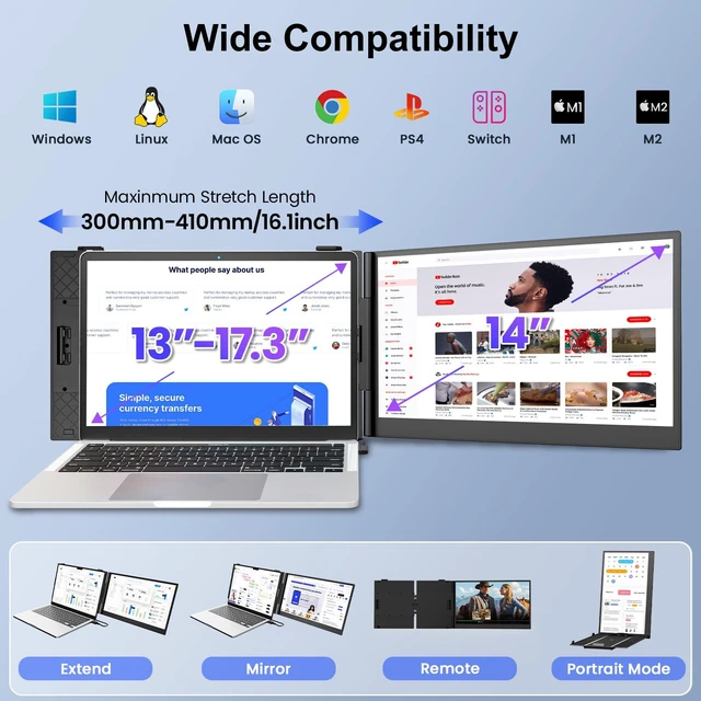 Alt view image 7 of 7 - Laptop Screen Extender,14" FHD 1080P IPS Portable Monitor for Laptop,Ultra-Thin 0.17" & 1.3lbs Lightweight,Plug & Play Dual Screen for 13-17.3" Laptops,Compatible with Wins/Mac/Android/Switch/Chrome