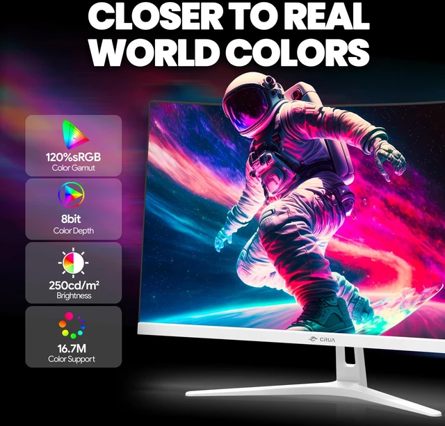 Alt view image 4 of 7 - 27" Curved Gaming Monitor, 165Hz/200Hz FHD 1920x1080 VA Display, 1800R Screen, 120% sRGB, AMD FreeSync, Blue Light Filter, HDMI & DP, White PC Monitor for Gaming, Streaming & Work