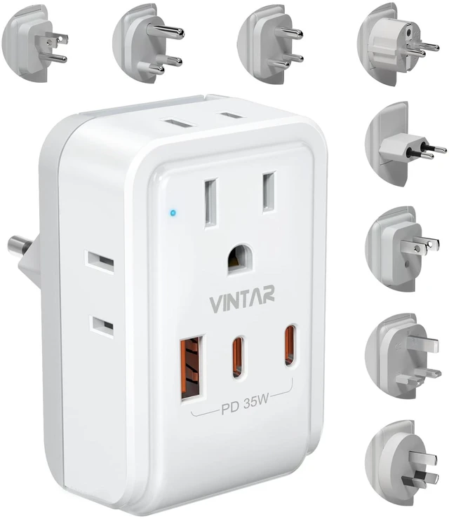 Main image of Universal Travel Adapter Kit, PD 35W International Power Adapter with 4 AC 3 USB Ports(2 USB C), Type A,B,C,D,E/F,G,I,M Swap Adapt Attachments, Travel Adapter Worldwide for Europe/Africa/AUS