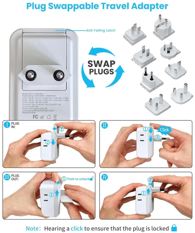 Alt view image 3 of 4 - Universal Travel Adapter Kit, PD 35W International Power Adapter with 4 AC 3 USB Ports(2 USB C), Type A,B,C,D,E/F,G,I,M Swap Adapt Attachments, Travel Adapter Worldwide for Europe/Africa/AUS