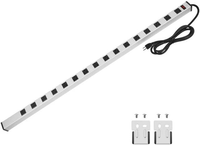 Main image of Long Heavy Duty Metal Power Strip, 16 Outlet Large Industrial Multi Wide Strip for Garage Workshop, Extension Cord with Multiple Outlets, 15A, 125V, 1875W. 25 FT, Sliver