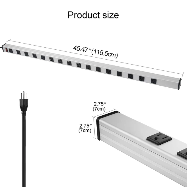 Alt view image 2 of 4 - Long Heavy Duty Metal Power Strip, 16 Outlet Large Industrial Multi Wide Strip for Garage Workshop, Extension Cord with Multiple Outlets, 15A, 125V, 1875W. 25 FT, Sliver