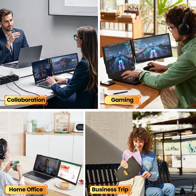 Alt view image 5 of 7 - Laptop Screen Extender 0.27" Ultra-Thin, 14" FHD 1080P IPS Lightweight Dual Portable Monitor, USB-C/HDMI Plug & Play for 13-17" Laptops, Travel screen compatible with Windows/Mac/Chrome/Switch/Android
