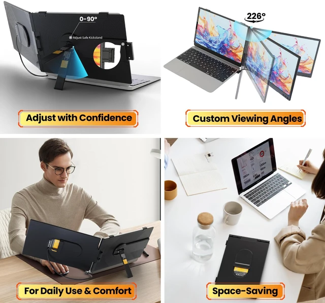 Alt view image 6 of 7 - Laptop Screen Extender 0.27" Ultra-Thin, 14" FHD 1080P IPS Lightweight Dual Portable Monitor, USB-C/HDMI Plug & Play for 13-17" Laptops, Travel screen compatible with Windows/Mac/Chrome/Switch/Android