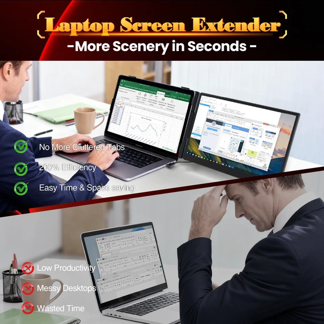 Alt view image 7 of 7 - Laptop Screen Extender 0.27" Ultra-Thin, 14" FHD 1080P IPS Lightweight Dual Portable Monitor, USB-C/HDMI Plug & Play for 13-17" Laptops, Travel screen compatible with Windows/Mac/Chrome/Switch/Android