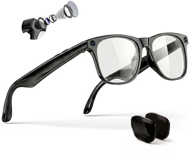 Main image of 4K Camera Smart Glasses with ChatGPT AI, Blue Light Blocking Lenses + Extra Sunglasses, Live Translation & Bluetooth Audio, Hands-Free POV Video Recording Eyewear
