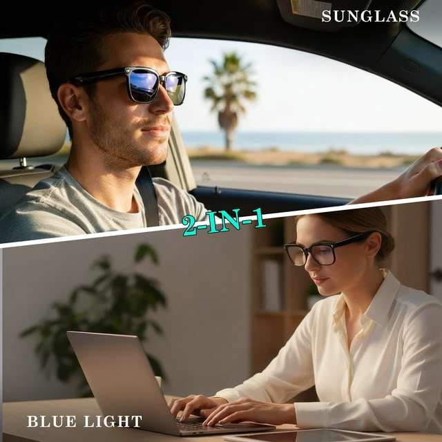 Alt view image 3 of 7 - 4K Camera Smart Glasses with ChatGPT AI, Blue Light Blocking Lenses + Extra Sunglasses, Live Translation & Bluetooth Audio, Hands-Free POV Video Recording Eyewear