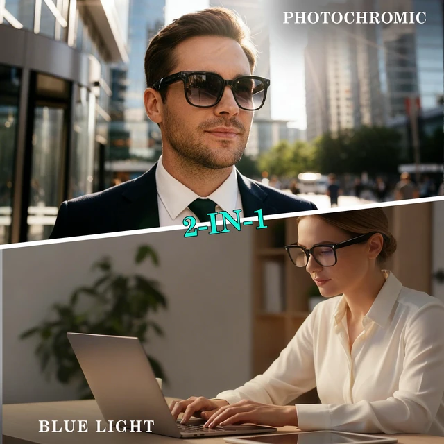 Alt view image 3 of 7 - AI Smart Glasses with 4K Camera & ChatGPT, Photochromic Transition Lenses + Extra Blue Light, Real-time Translator & Meeting Minutes, Voice Control Smart Wearable