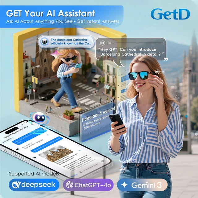 Alt view image 4 of 7 - AI Glasses for Men & Women, Smart Glasses Powered by ChatGPT, AI Real-time Translation with 145 languages, 11H Music Play, Bluetooth Sunglasses with Polarized Lens, UV Protection for Daily Use, Travel