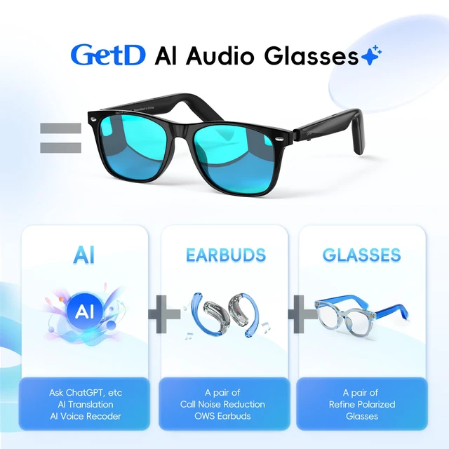 Alt view image 2 of 7 - AI Glasses for Men & Women, Smart Glasses Powered by ChatGPT, AI Real-time Translation with 145 languages, 11H Music Play, Bluetooth Sunglasses with Polarized Lens, UV Protection for Daily Use, Travel