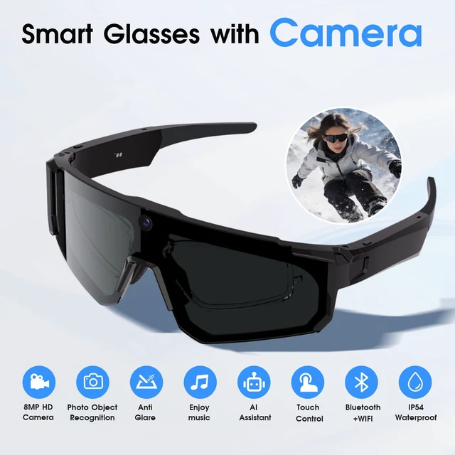 Alt view image 2 of 7 - AI Smart Glasses with Camera 4K, 8MP HD Video Recording Glasses with Built-in Storage, UV Protection & AI Assistant, Bluetooth Sunglasses with Camera for Cycling, Skiing, Baseball & Outdoor Sports