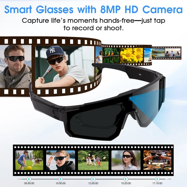 Alt view image 4 of 7 - AI Smart Glasses with Camera 4K, 8MP HD Video Recording Glasses with Built-in Storage, UV Protection & AI Assistant, Bluetooth Sunglasses with Camera for Cycling, Skiing, Baseball & Outdoor Sports