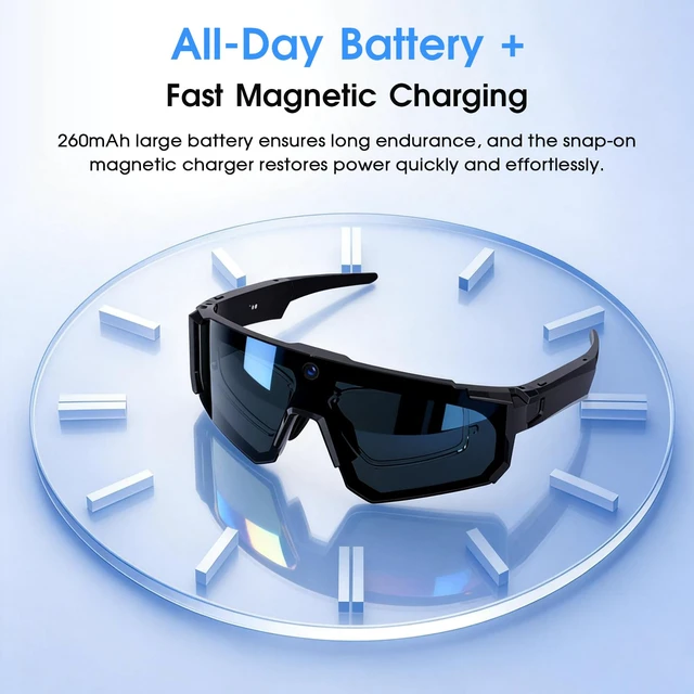 Alt view image 5 of 7 - AI Smart Glasses with Camera 4K, 8MP HD Video Recording Glasses with Built-in Storage, UV Protection & AI Assistant, Bluetooth Sunglasses with Camera for Cycling, Skiing, Baseball & Outdoor Sports