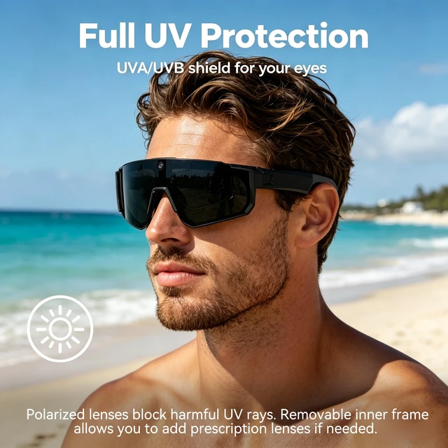 Alt view image 7 of 7 - AI Smart Glasses with 32MP Camera, Video Recording Glasses with Voice Control, Built-in Microphone, AI Voice Assistant, UV Protection, for Cycling & Hiking