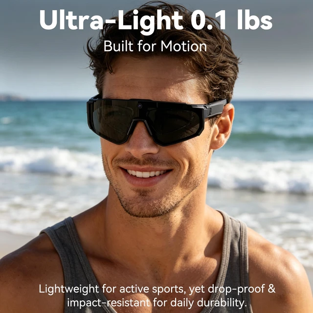 Alt view image 6 of 7 - AI Smart Glasses with 32MP Camera, Video Recording Glasses with Voice Control, Built-in Microphone, AI Voice Assistant, UV Protection, for Cycling & Hiking