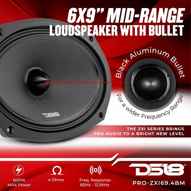 Alt view image 2 of 4 - PRO-ZXI694BM 6 X 9 Inches Pro Audio Mid-Range Loudspeaker with Bullet and Grill 600 Watts 4-Ohm (1 Speaker)