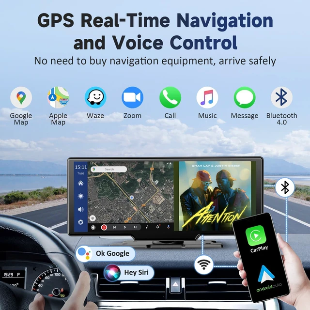 Alt view image 3 of 4 - Wireless Portable Carplay Screen for Car - 10.26Inch Carplay & Android Auto Car Touch Stereo, with 4K Dash Cam, Backup Camera,Bluetooth,GPS Navigation