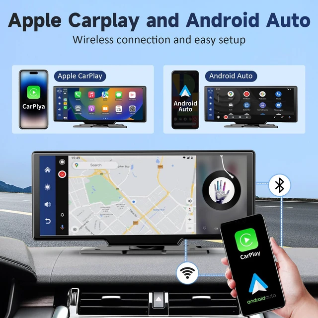 Alt view image 2 of 4 - Wireless Portable Carplay Screen for Car - 10.26Inch Carplay & Android Auto Car Touch Stereo, with 4K Dash Cam, Backup Camera,Bluetooth,GPS Navigation