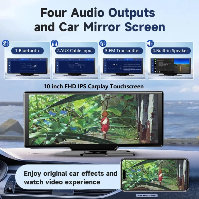 Alt view image 4 of 4 - Wireless Portable Carplay Screen for Car - 10.26Inch Carplay & Android Auto Car Touch Stereo, with 4K Dash Cam, Backup Camera,Bluetooth,GPS Navigation