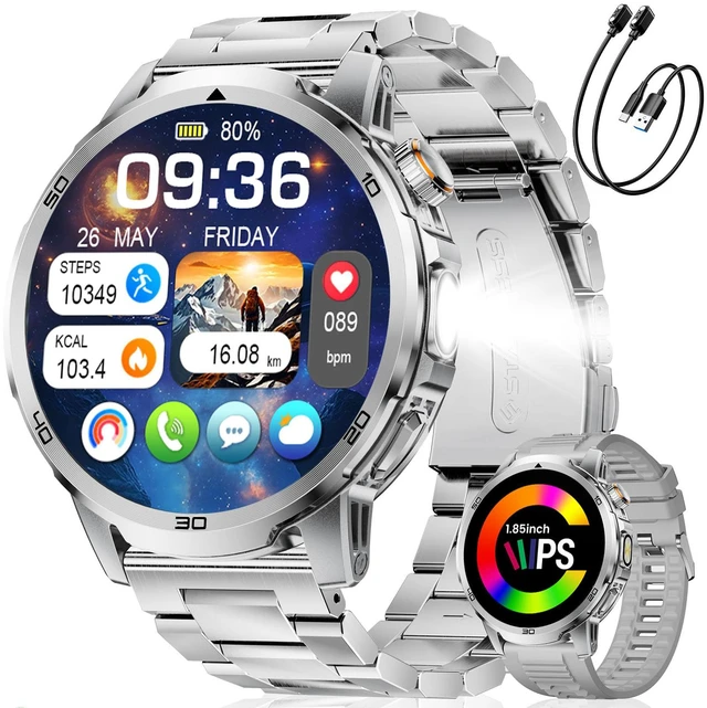 Main image of Military Smart Watch for Men Answer/Make Call, 1.85'' HD Rugged Smartwatch with 1000mAh Battery/Flashlight/Heart Rate/110+ Sports Mode, IP68 Waterproof Fitness Tracker Watch for Android iPhone