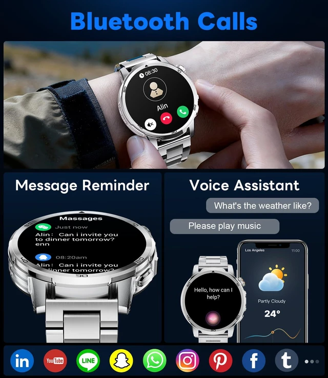Alt view image 2 of 7 - Military Smart Watch for Men Answer/Make Call, 1.85'' HD Rugged Smartwatch with 1000mAh Battery/Flashlight/Heart Rate/110+ Sports Mode, IP68 Waterproof Fitness Tracker Watch for Android iPhone