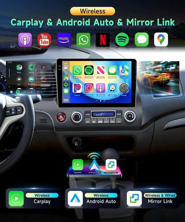 Alt view image 3 of 4 - 4G 128G Car Radio for Honda Civic 2006-2011 Stereo 10.1 inch Incell Touch Screen Wireless CarPlay Android Auto Android Head Unit DAB Bluetooth GPS 5G WiFi SWC Backup Camera