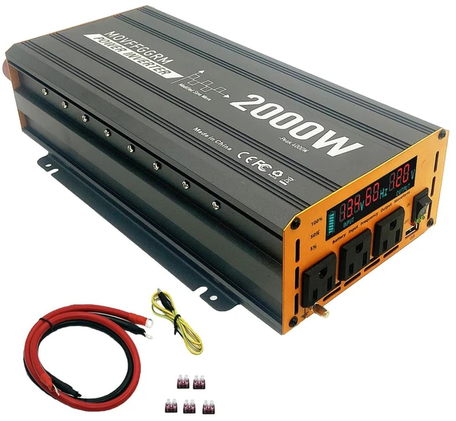 Main image of 2000 Watt Power Inverter Converter, Car/Truck/RV 12V DC to 110V AC Converter, with LED Display, 3AC Outlets, USB Port
