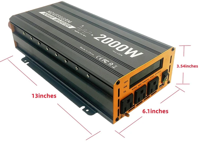 Alt view image 3 of 4 - 2000 Watt Power Inverter Converter, Car/Truck/RV 12V DC to 110V AC Converter, with LED Display, 3AC Outlets, USB Port