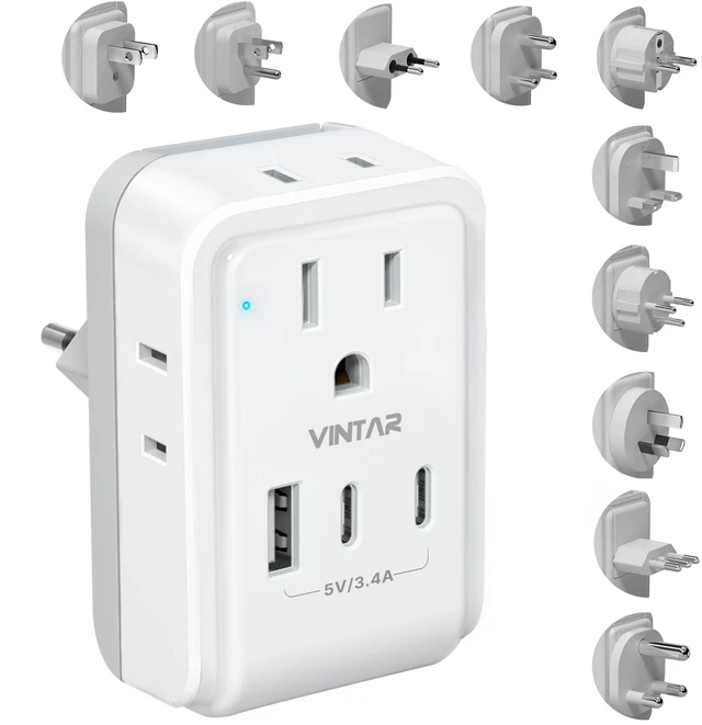 Main image of Universal Travel Adapter Kit, International Power Adapter with 4AC and 3USB Ports(2 USB-C), Type A,B,C,D,E/F,G,H,I,L,M Swap Adapt Attachments, Travel Adapter Worldwide for Europe/Africa/India
