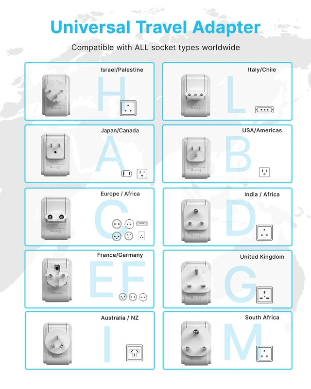 Alt view image 2 of 4 - Universal Travel Adapter Kit, International Power Adapter with 4AC and 3USB Ports(2 USB-C), Type A,B,C,D,E/F,G,H,I,L,M Swap Adapt Attachments, Travel Adapter Worldwide for Europe/Africa/India
