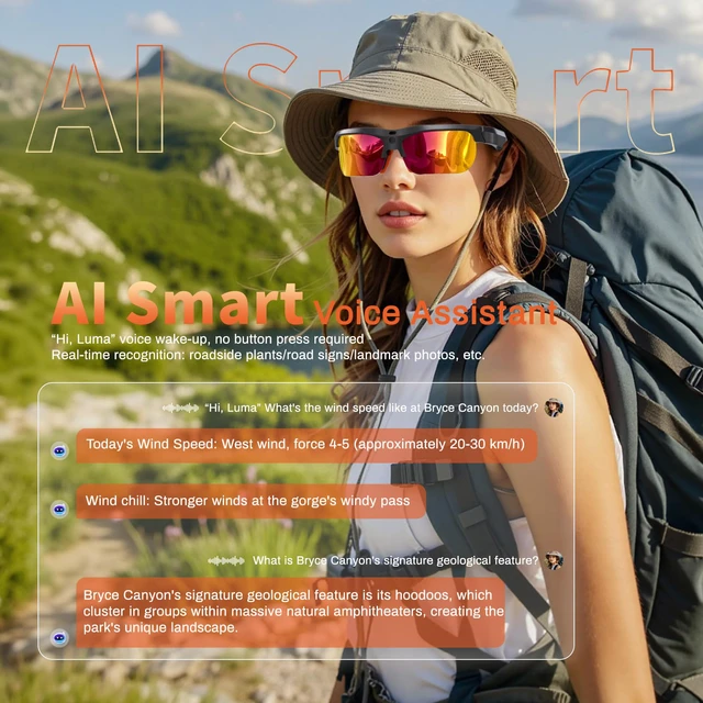 Alt view image 4 of 7 - Smart Cycling Glasses with 20MP Camera, AI Voice Assistant & Real-World Recognition, EIS Anti Bluetooth Audio Sunglasses, Sports Camera Glasses for Outdoor Activity Men Women (Purple & Yellow Lens)