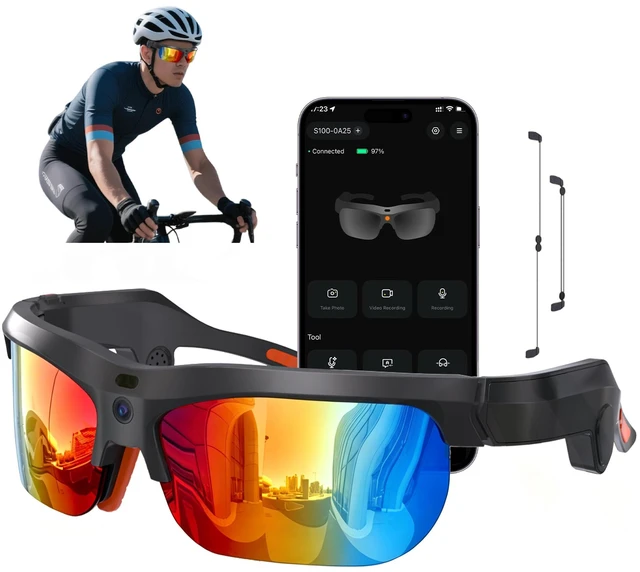Main image of AI Smart Glasses - 2026 Upgrade with 20MP Camera, AI Voice Assistant & Real-World Recognition, EIS Anti-Bluetooth Audio Sunglasses, Sports Camera Glasses for Men and Women (Blue & Yellow Lens)