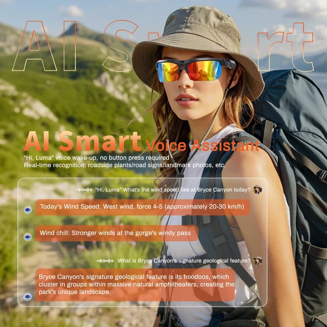 Alt view image 4 of 7 - AI Smart Glasses - 2026 Upgrade with 20MP Camera, AI Voice Assistant & Real-World Recognition, EIS Anti-Bluetooth Audio Sunglasses, Sports Camera Glasses for Men and Women (Blue & Yellow Lens)