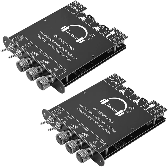 Main image of 2PCS ZK-1002T PRO 2.0 Channel Bluetooth 5.3 Amplifier Board 200W HiFi Audio AMP with Treble and Bass, TWS,BT USB and AUX Inputs, DC 12-24V 2.0 Channel Stereo AMP Module for DIY Speakers
