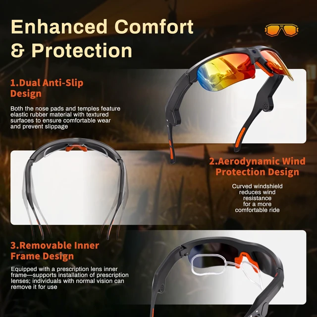 Alt view image 7 of 7 - AI Smart Glasses - 2026 Upgrade with 20MP Camera, AI Voice Assistant & Real-World Recognition, EIS Anti-Bluetooth Audio Sunglasses, Sports Camera Glasses for Men and Women (Blue & Yellow Lens)